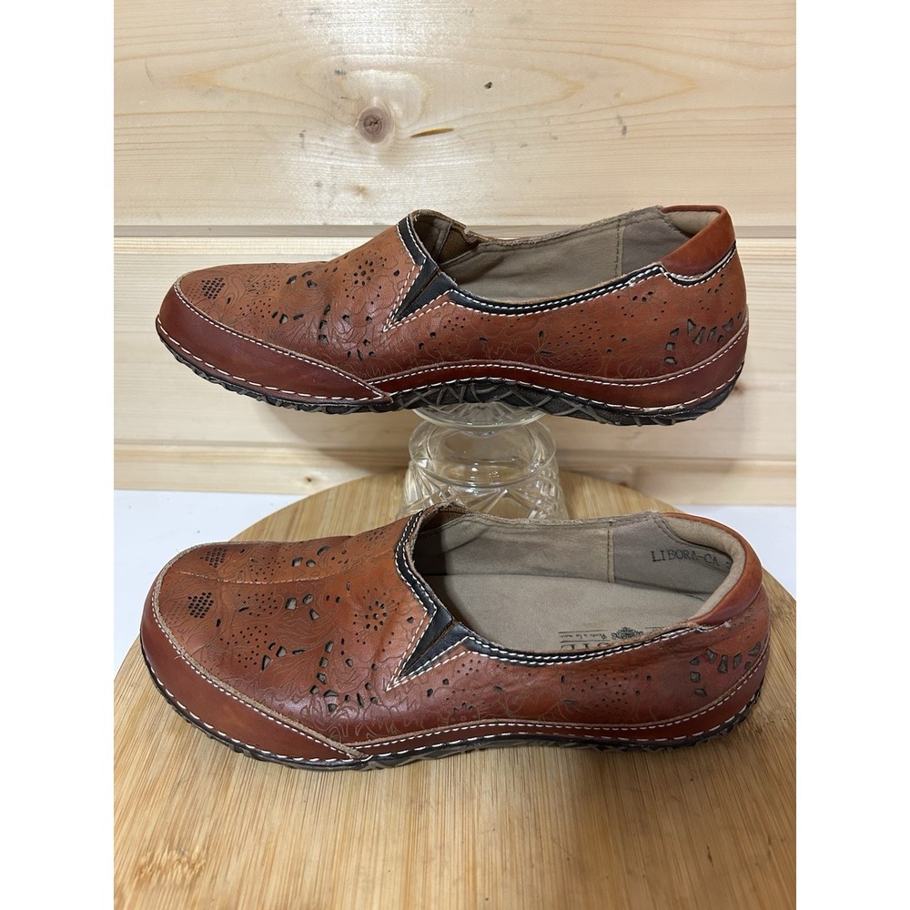 L'Artiste by Spring Step Libora Women's Sz 37 US 6.5 Leather Flat Shoe Brown EUC